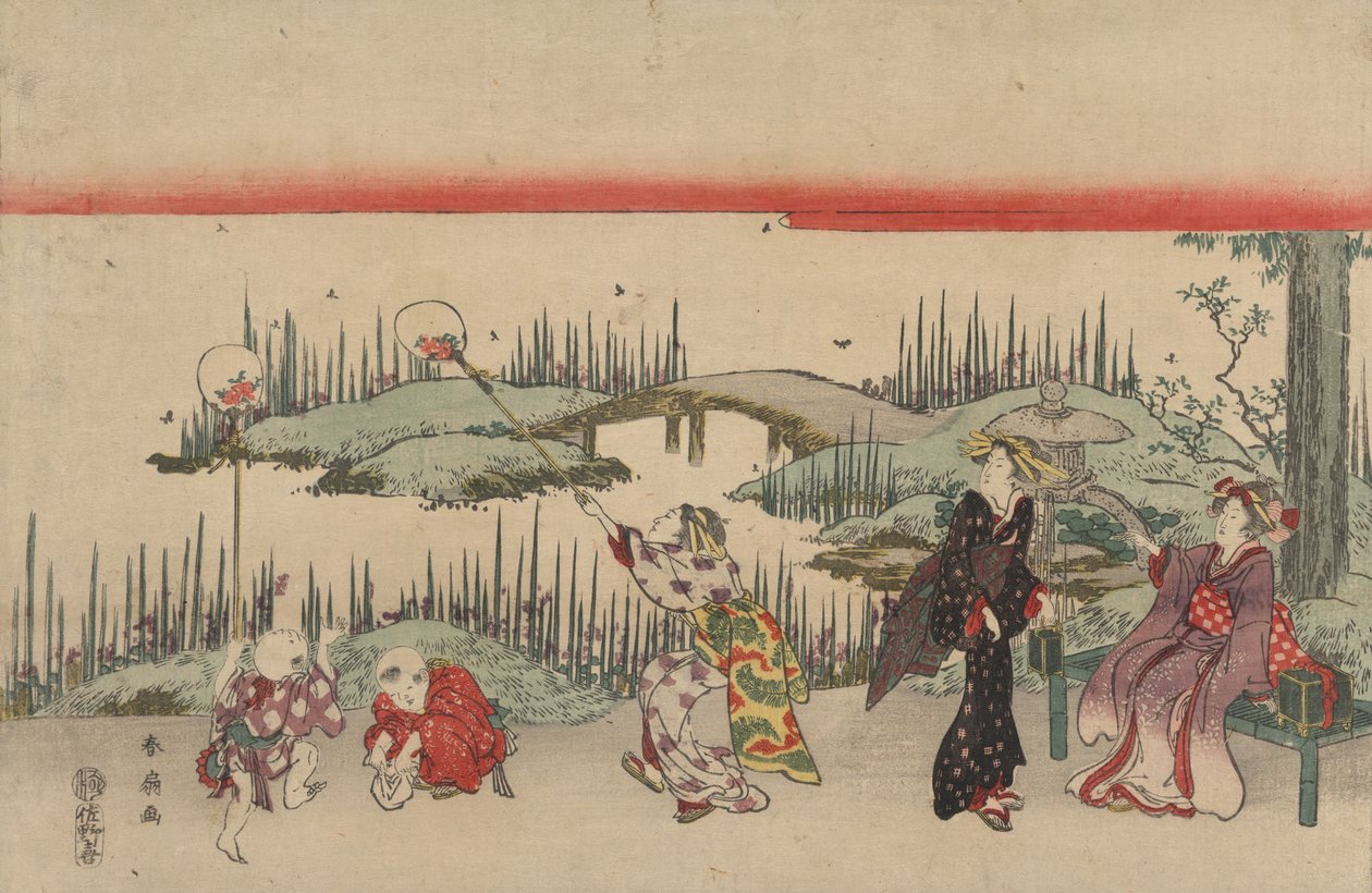 Glühwürmchen fangen (Farbholzschnitt) von Katsukawa Shunsen