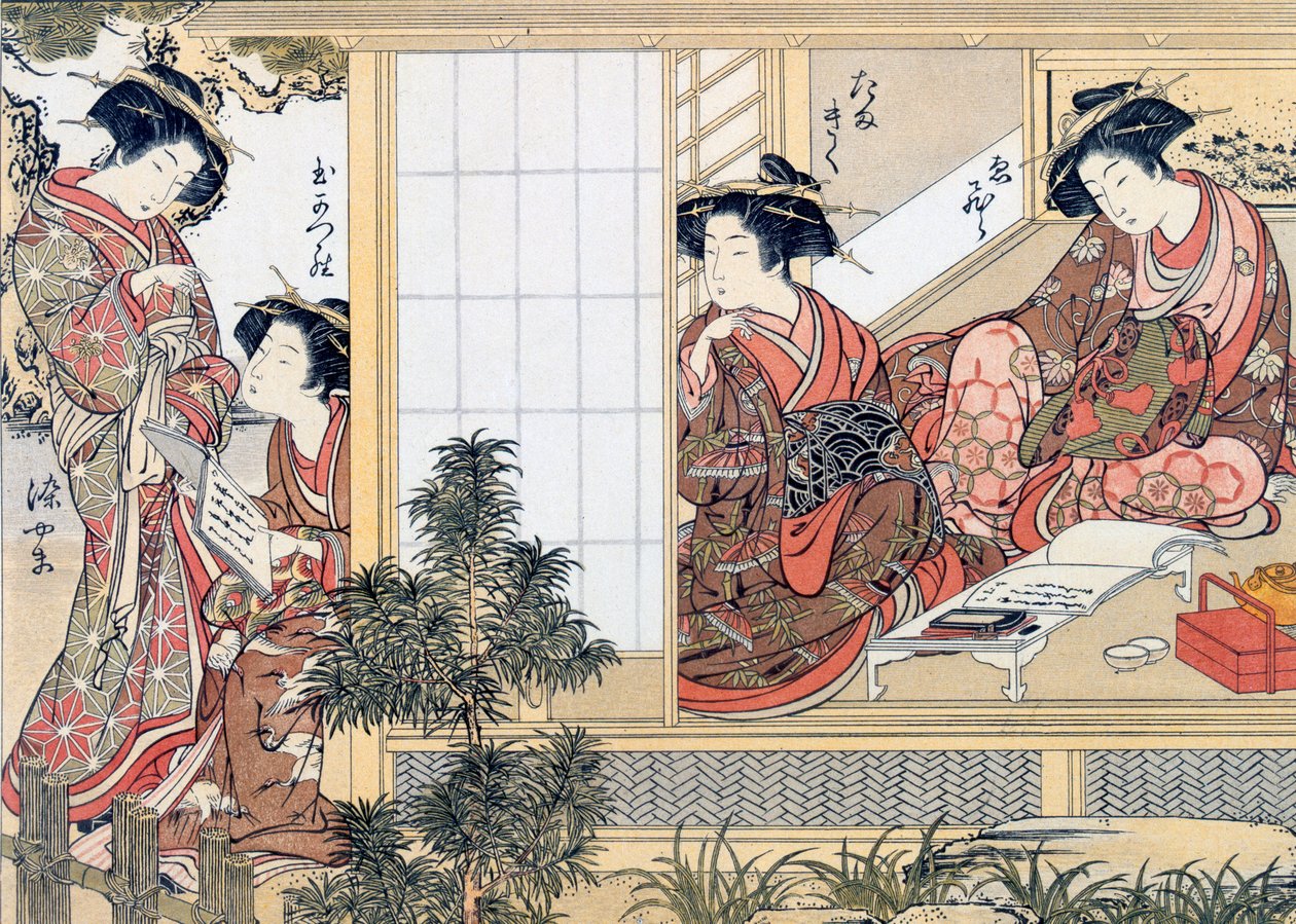 Japanische Kurtisanen lesen und schreiben, ca. 1776 von Katsukawa Shunsho