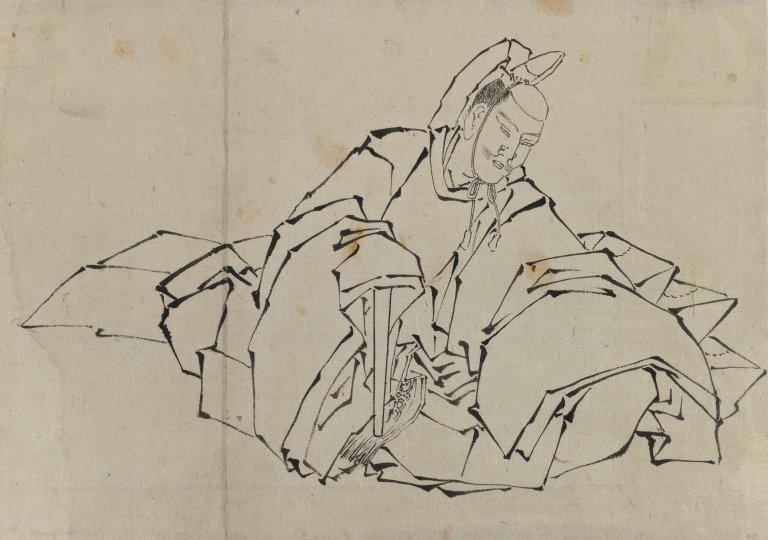 Zeichnung eines sitzenden Edelmanns in voller Tracht von Katsushika Hokusai