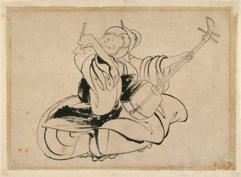 Sitzende Frau mit Shamisen von Katsushika Hokusai