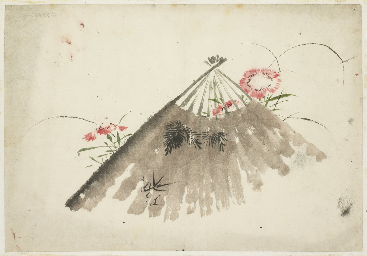 Weggeworfener Fächer unter Nelken von Katsushika (school of) Hokusai