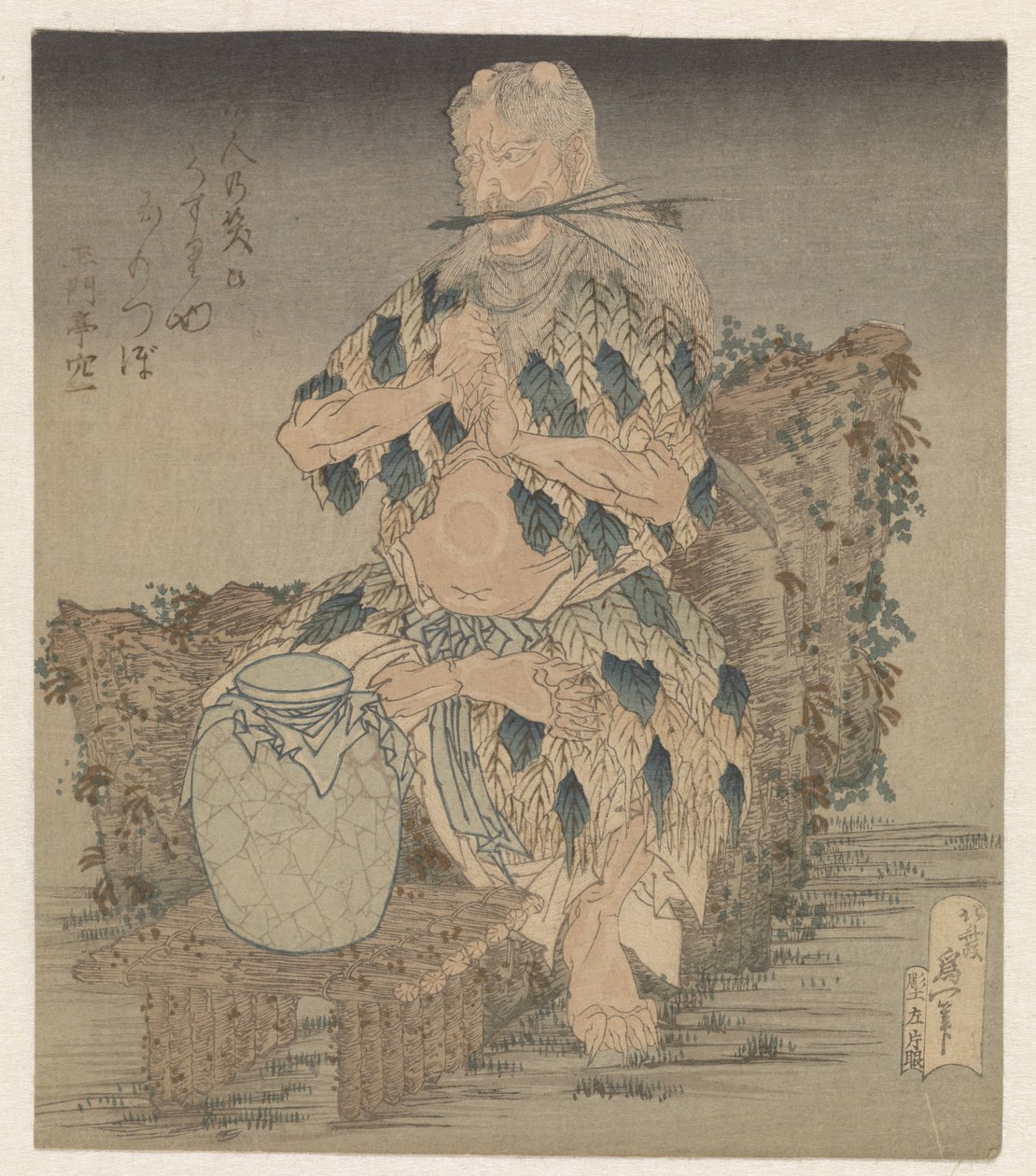 Mann im Blättergewand von Katsushika Hokusai