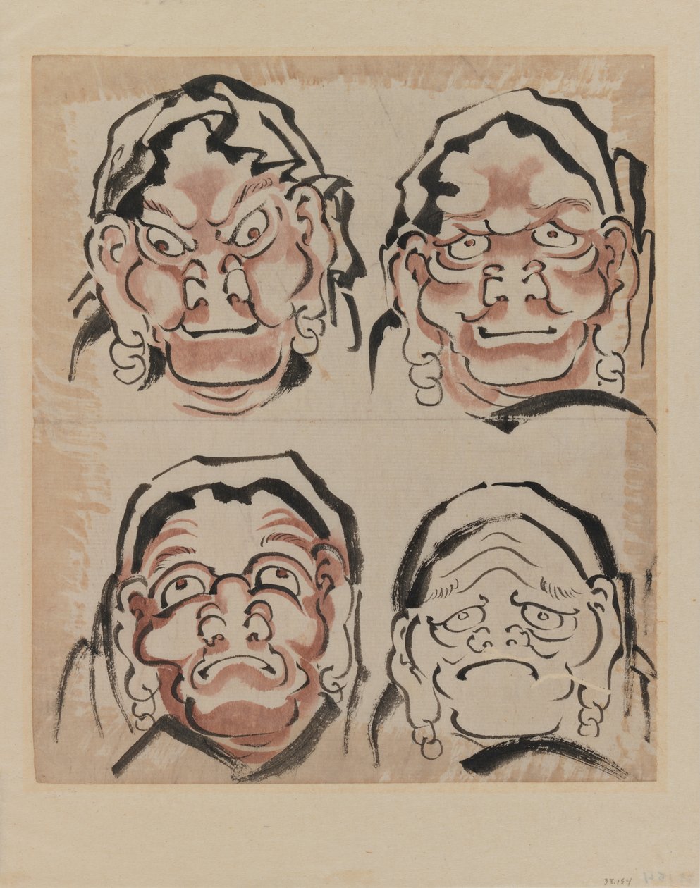Skizze von vier Gesichtern von Katsushika Hokusai