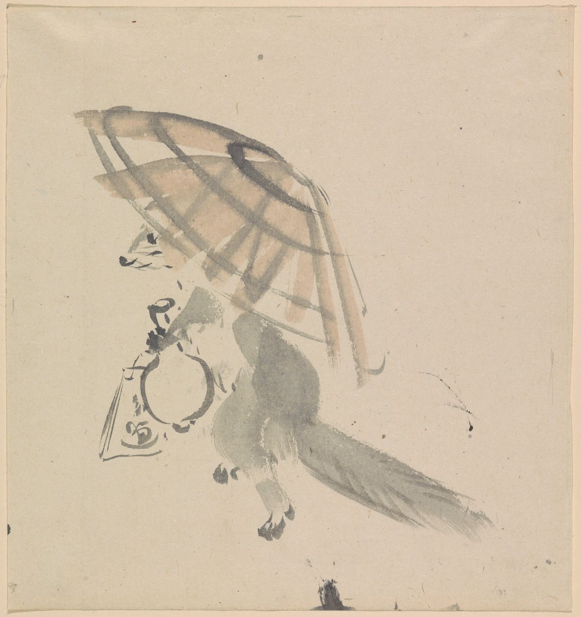 Fuchs mit Karaffe und Sonnenschirm von Kawanabe Kyosai