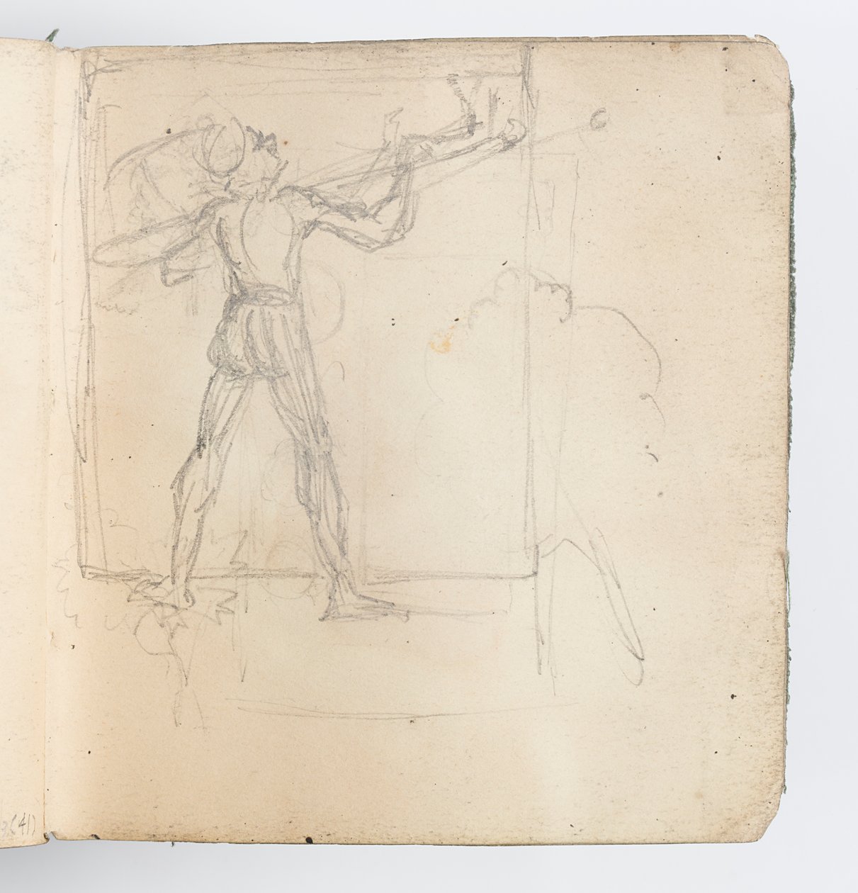 Skizzenbuchseite: Skizze einer Figur in Strumpfhosen von Kenyon Cox