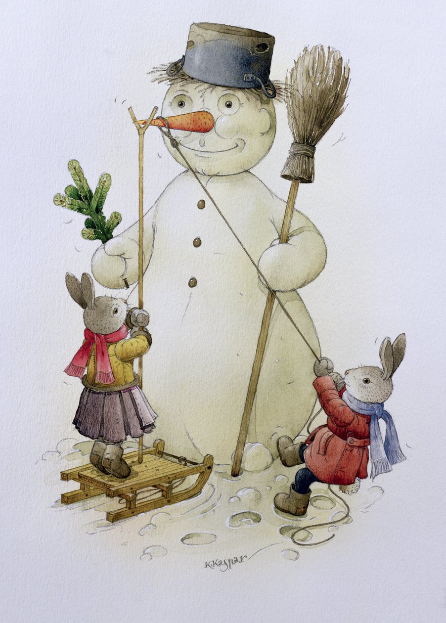 Schneemann und Hasen von Kestutis Kasparavicius