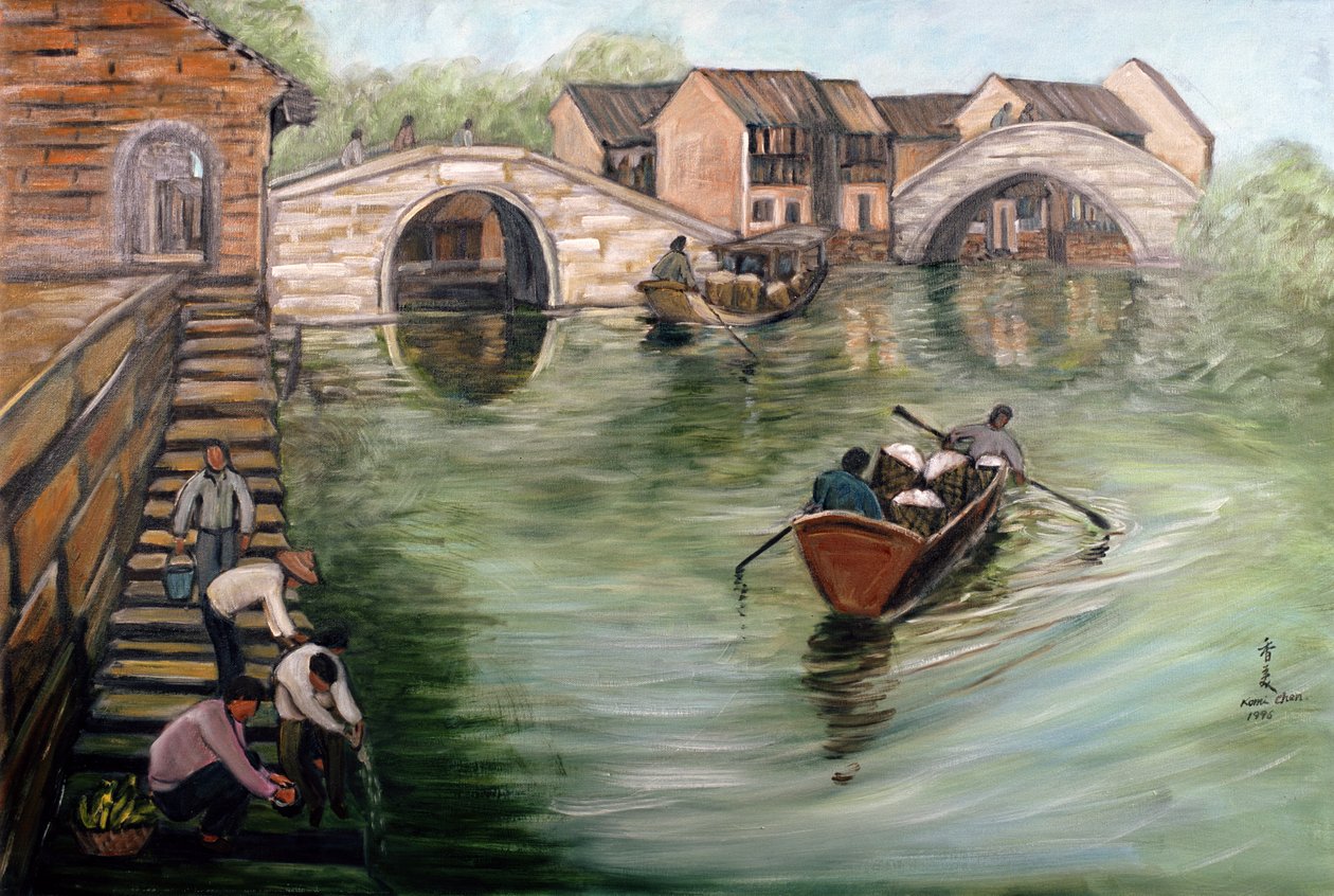 Wäsche waschen am Bach, 1995 von Komi Chen