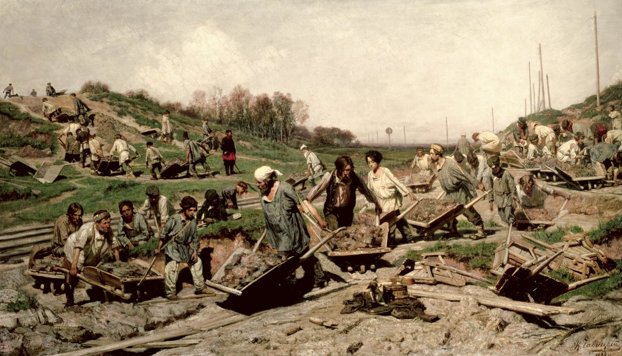Reparatur der Eisenbahn, 1874 von Konstantin Apollonovich Savitsky