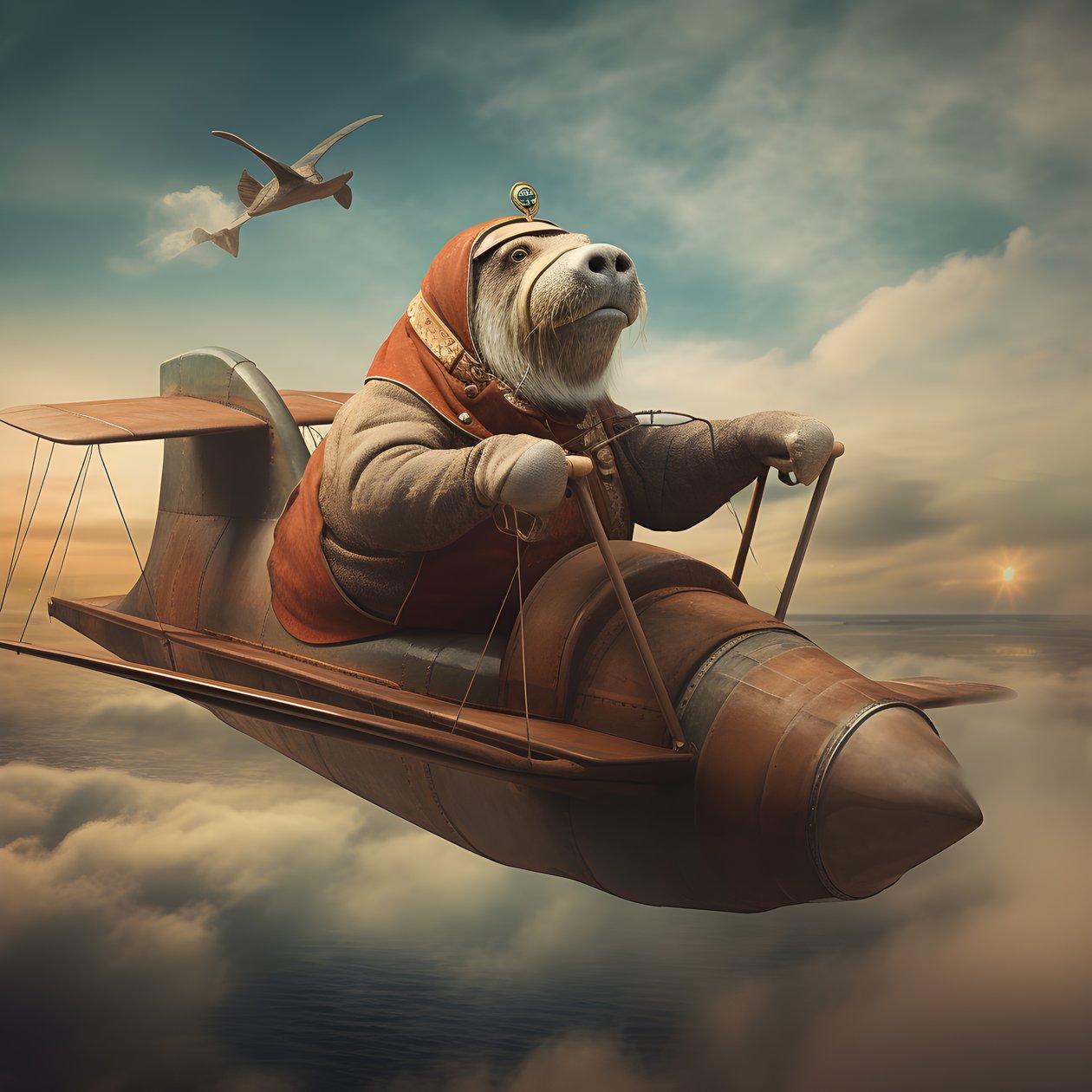 Ein Walross fliegt ein Flugzeug 1 von Kurt Heppke