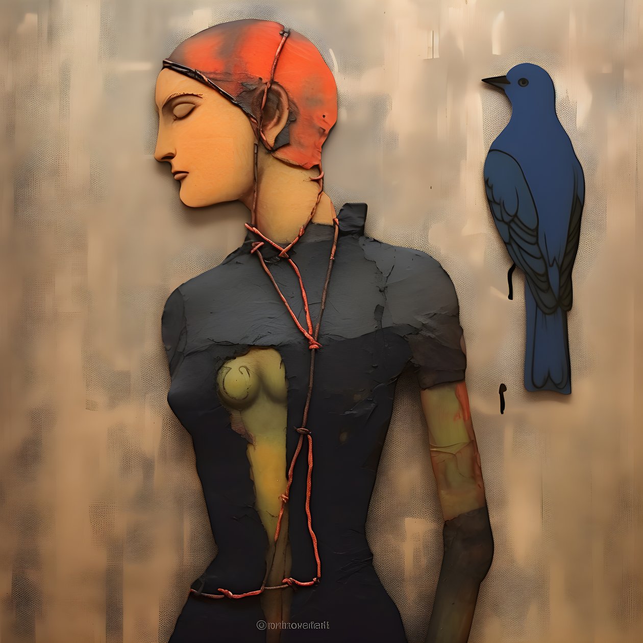 Holzpuppe und Vogel von Kurt Heppke