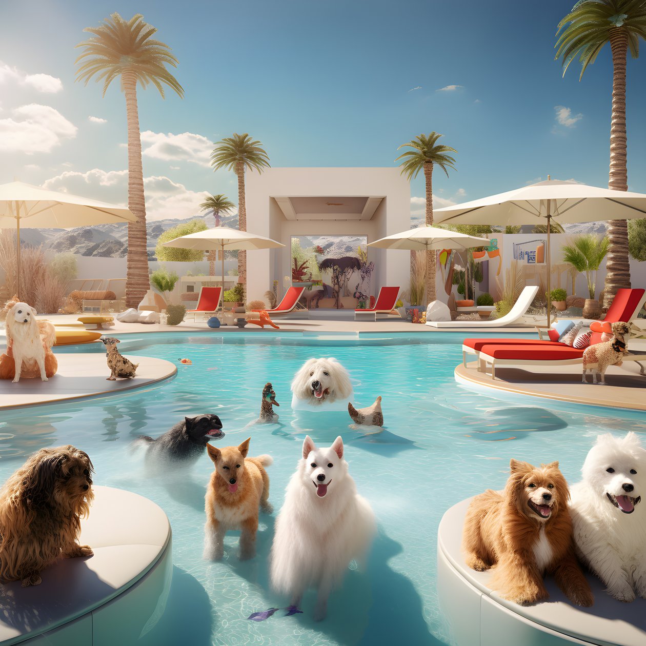 Hunde-Poolparty in Palm Springs 1 von Kurt Heppke
