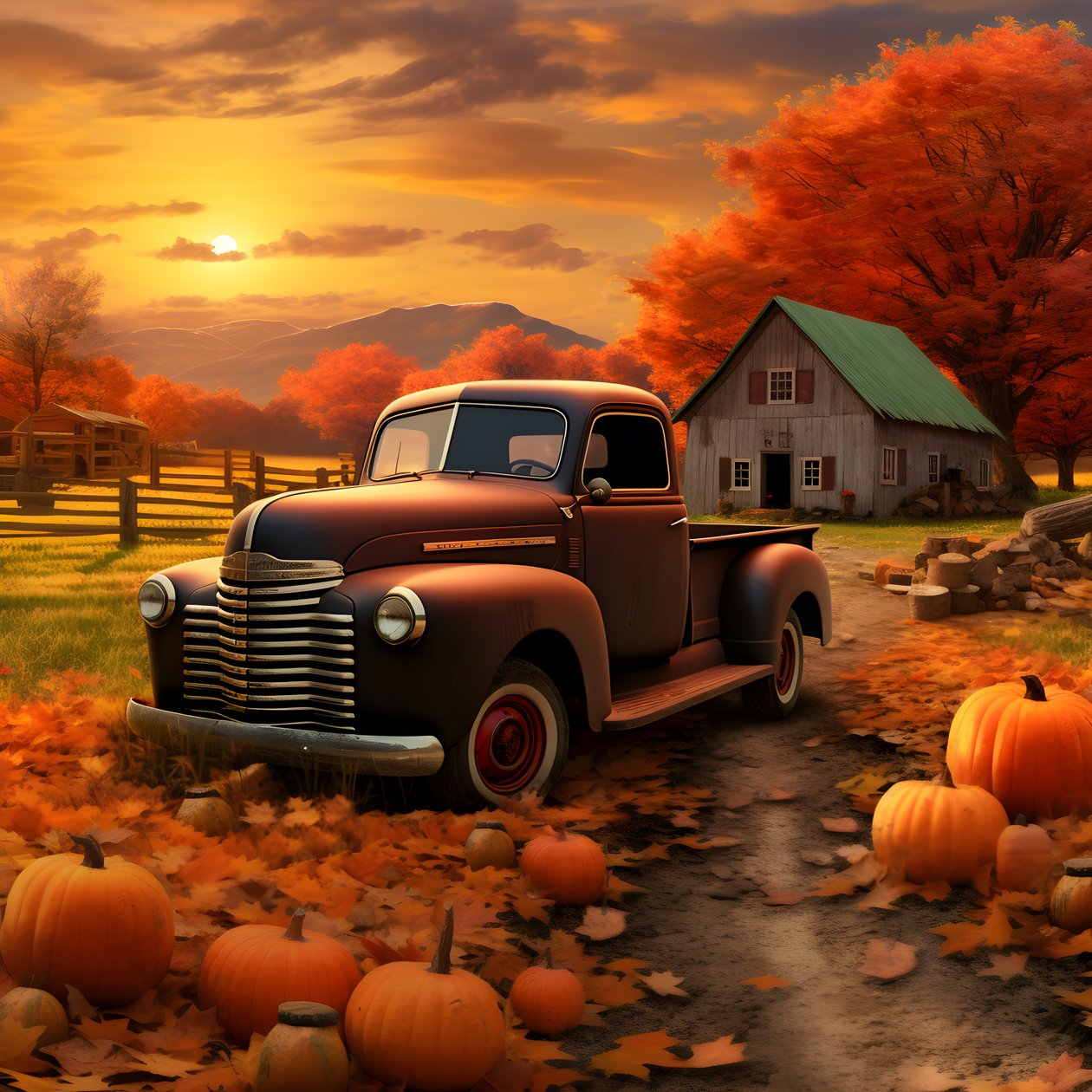 Ein Oldtimer-Pickup-Truck an einem Herbst-Sonnenuntergang-Abend 3 von Kurt Heppke