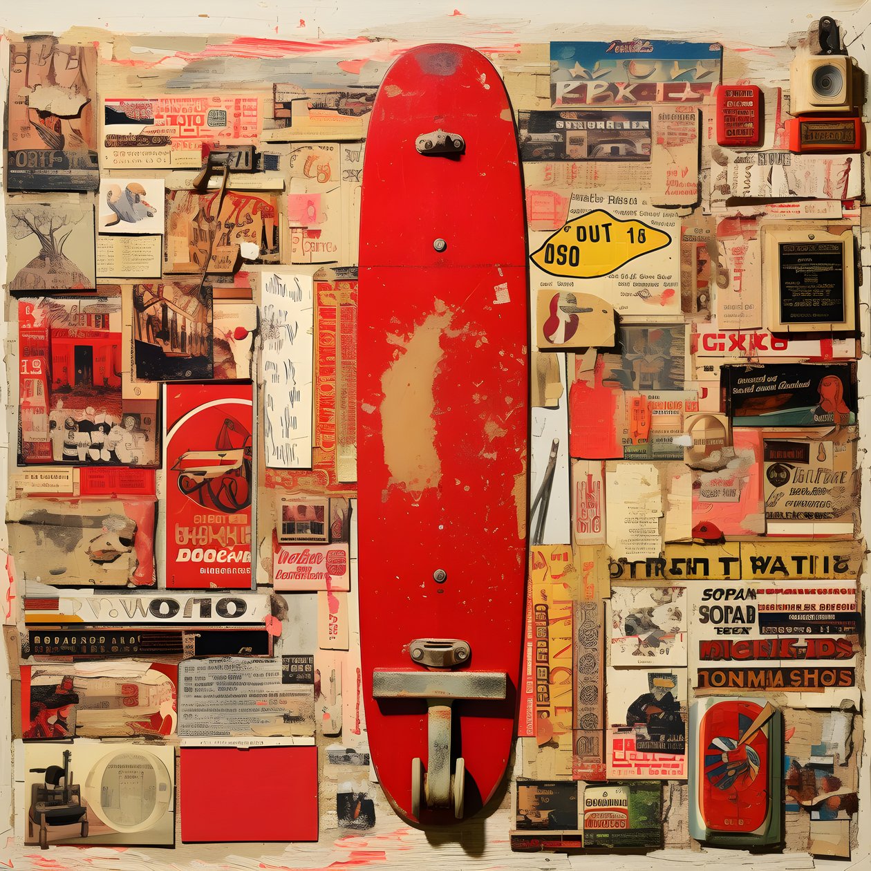 Rote Collage, Skateboards 2 von Kurt Heppke