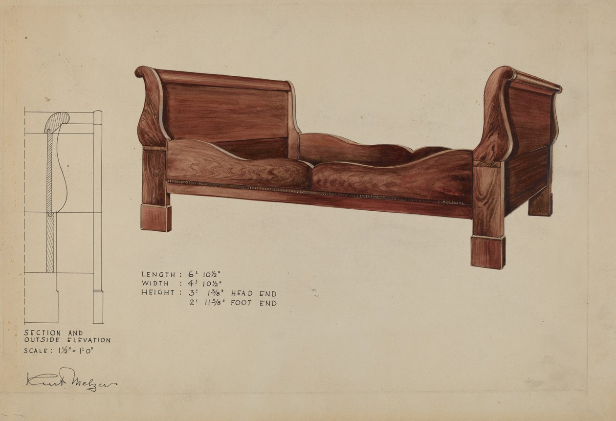 Schlittenbett, ca. 1936 von Kurt Melzer