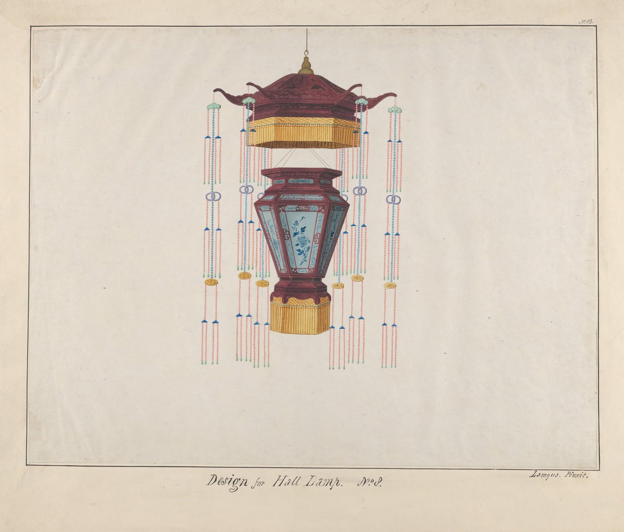 Entwurf für eine Hallenlampe, ca. 1800-1810 von Lamqua