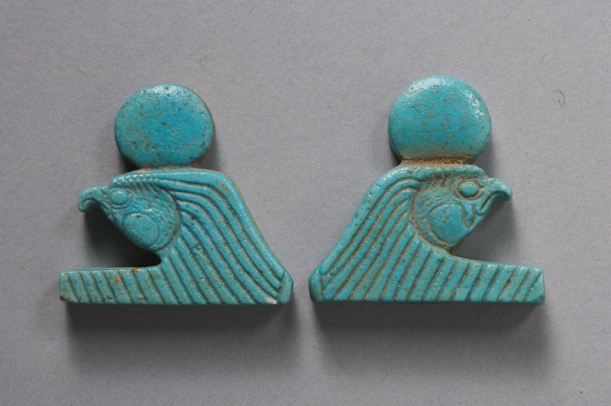 Falkenköpfige Halskettenenden (Fayence) von Late Period Egyptian