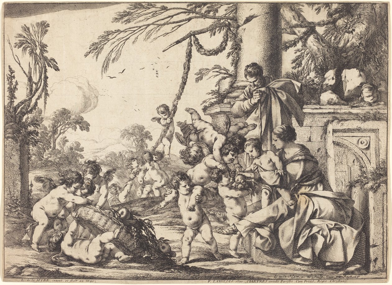 Heilige Familie mit Putti von Laurent de la Hyre