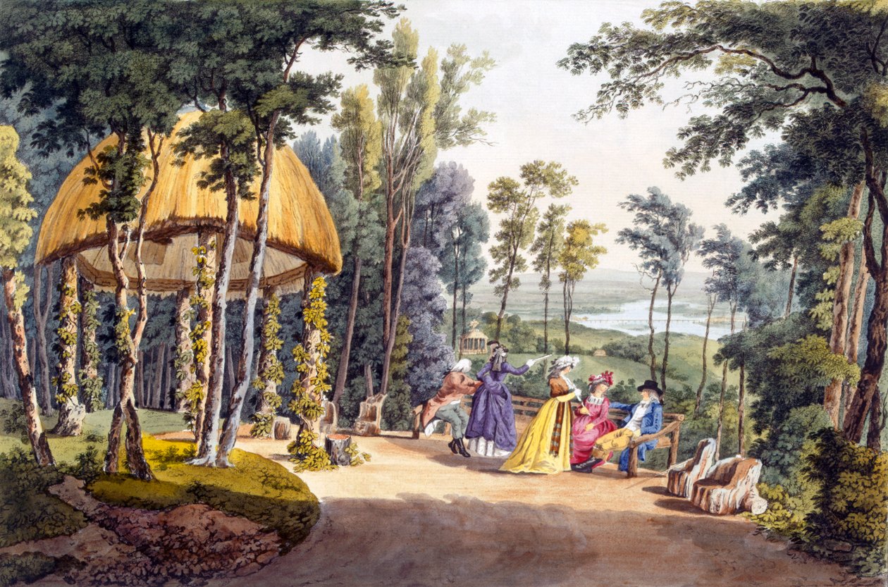 Blick auf den Tempel Reisenburg, Palast des Grafen von Cobenzl, 1790er Jahre von Laurenz Janscha