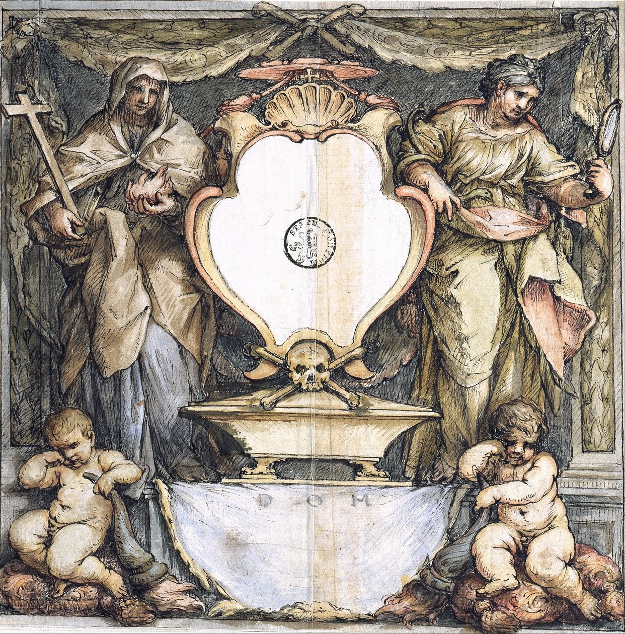 Präsentationszeichnung für ein Epitaph von Lazzaro Baldi