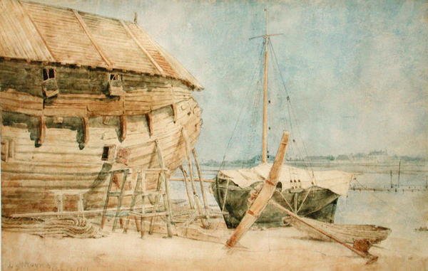 Gestrandete Boote entlang der Seine, Paris von Le Moyne