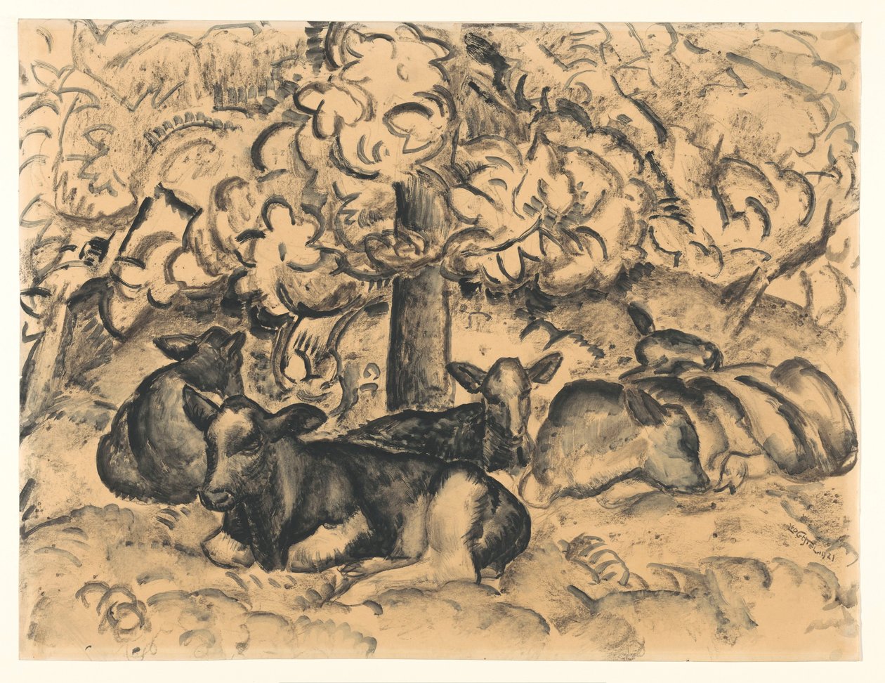 Obstgarten mit Kälbern von Leo Gestel (signed by artist)