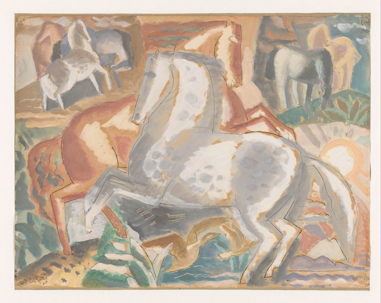 Pferde in Landschaft von Leo Gestel (signed by artist)