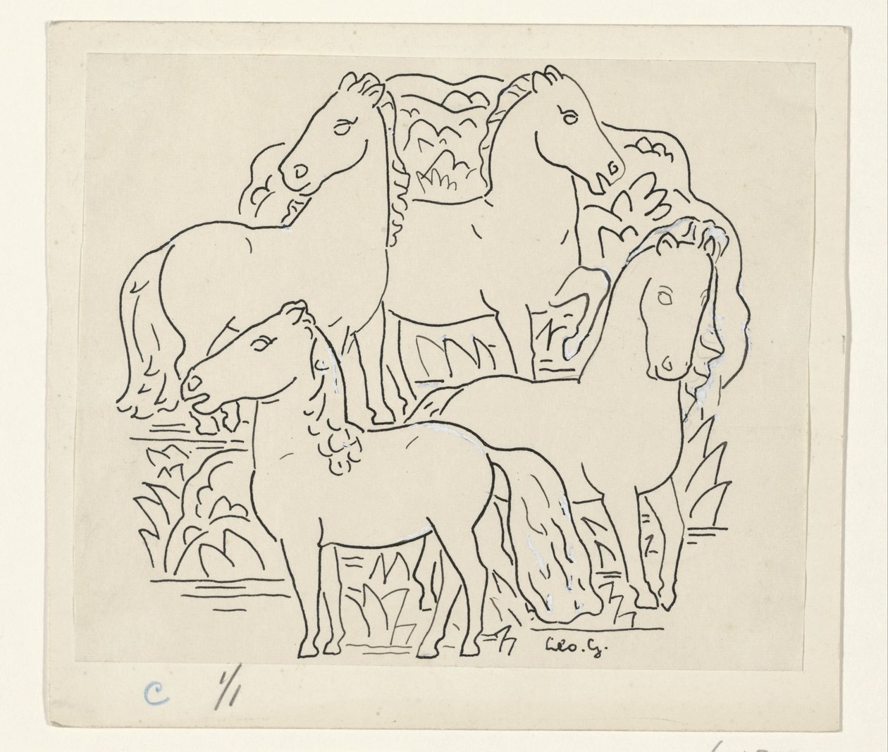 Vier Pferde von Leo Gestel (signed by artist)