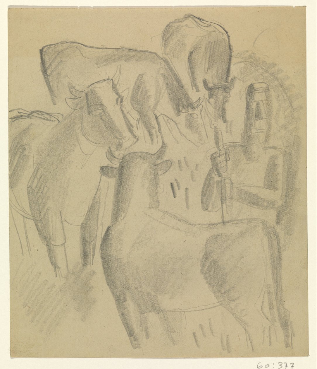 Bauer mit vier Kühen von Leo Gestel
