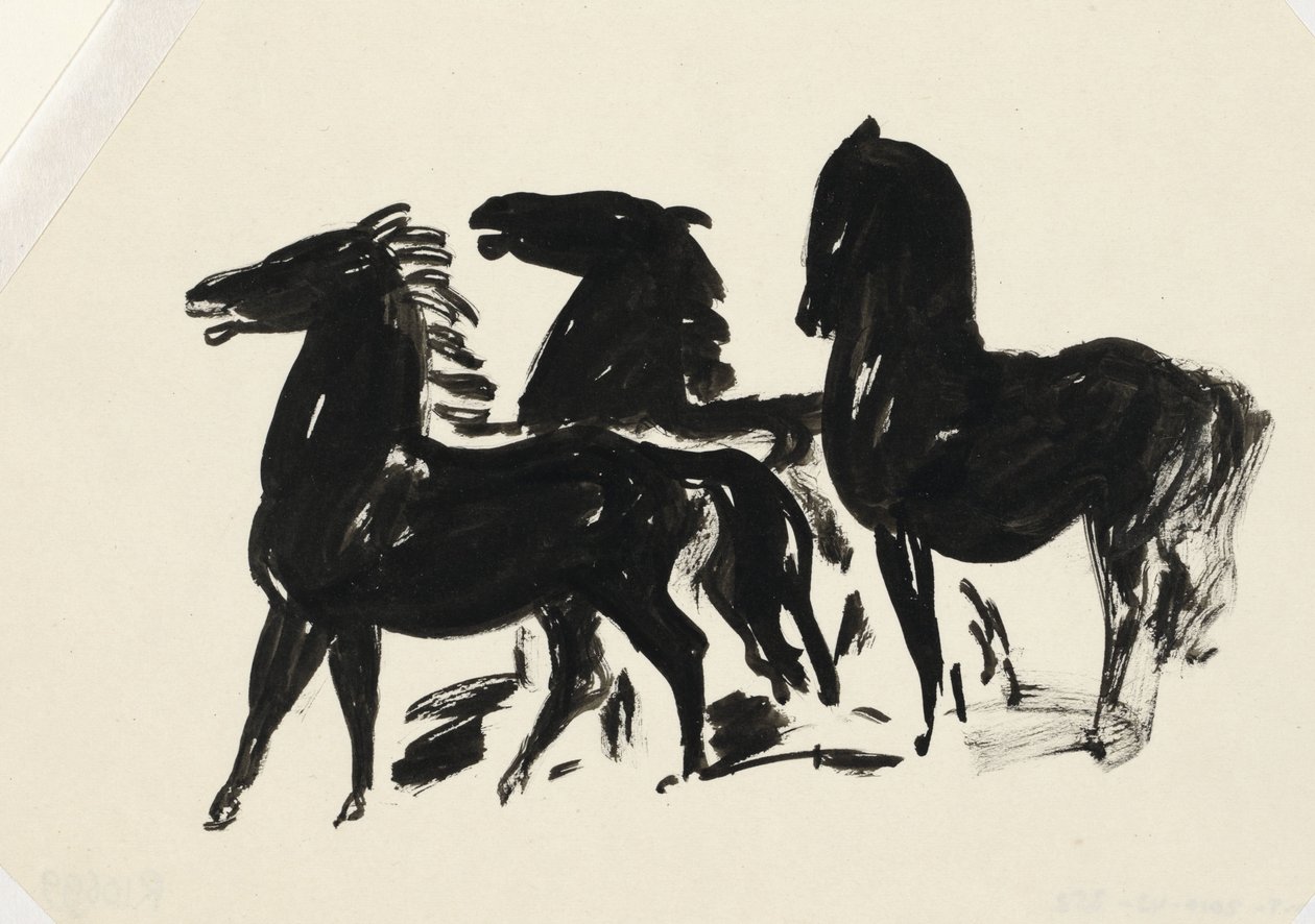 Drei schwarze Pferde, nach links schauend von Leo Gestel