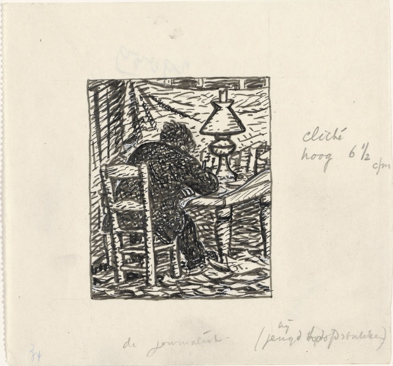 Mann schreibt an einem Tisch von Leo Gestel