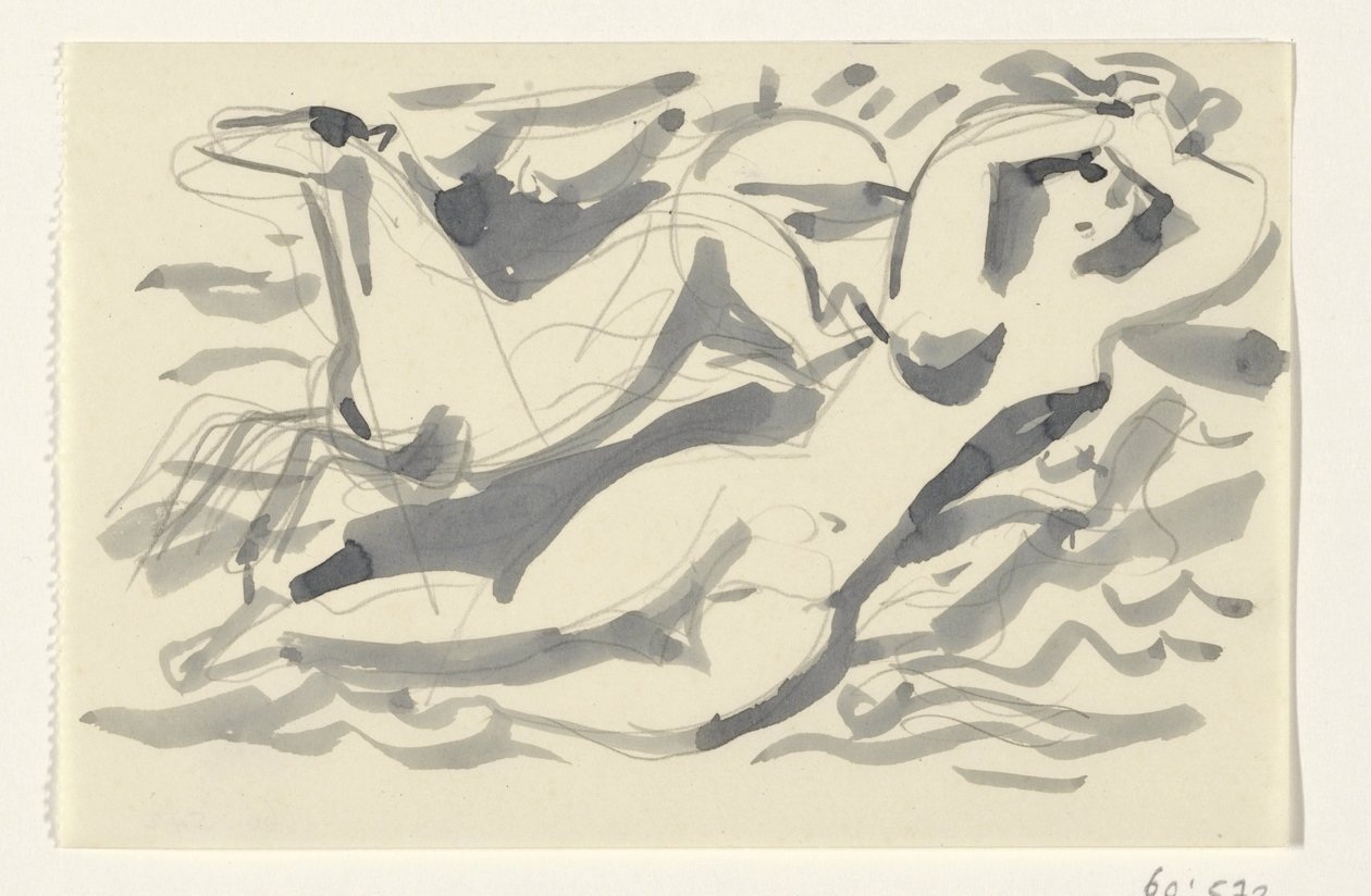 Nackte Frau und Pferd im Meer von Leo Gestel