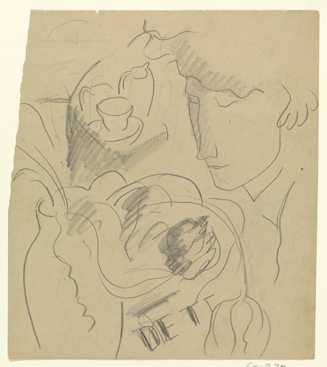 Frau riecht an Blumen in einer Vase von Leo Gestel