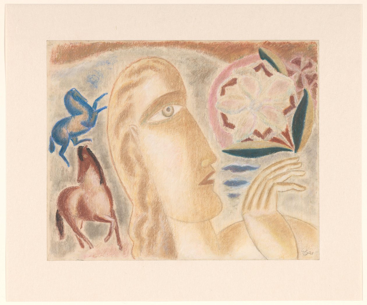 Frauenkopf und zwei Pferde von Leo Gestel