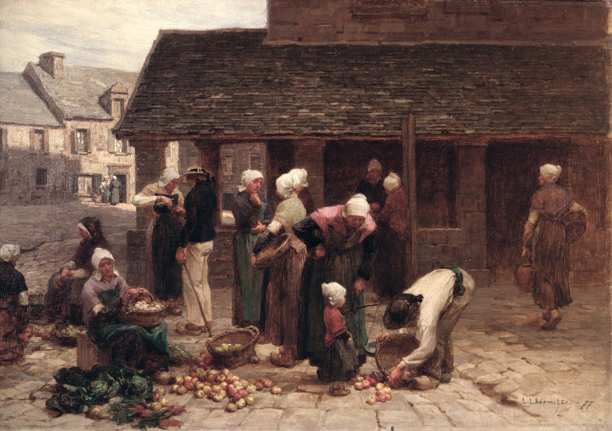 Der Marktplatz von Ploudalmezeau, Bretagne, 1877 von Leon Augustin Lhermitte
