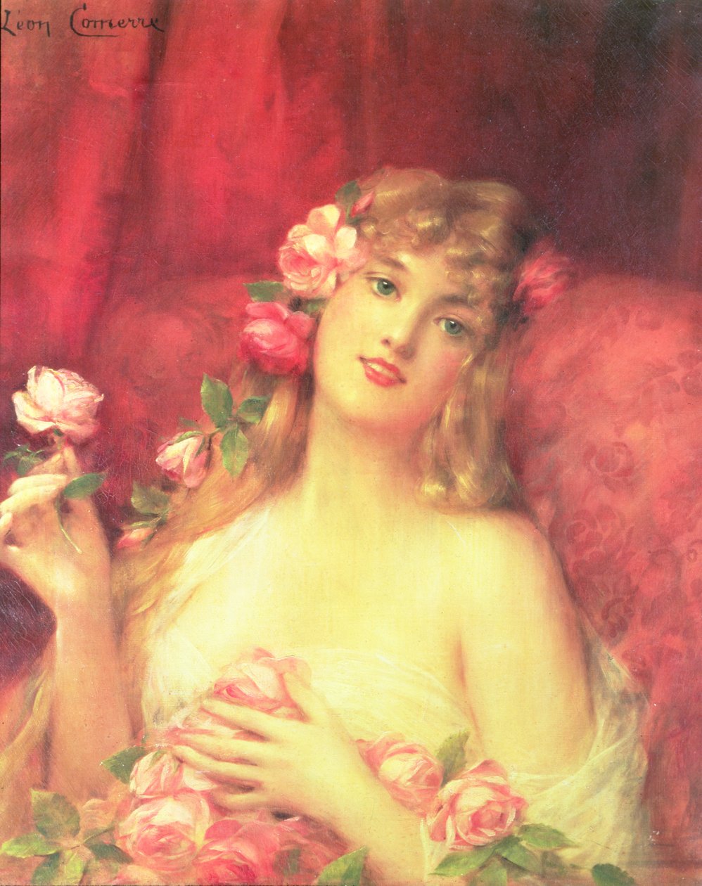 Frau mit einer Rose von Leon Francois Comerre