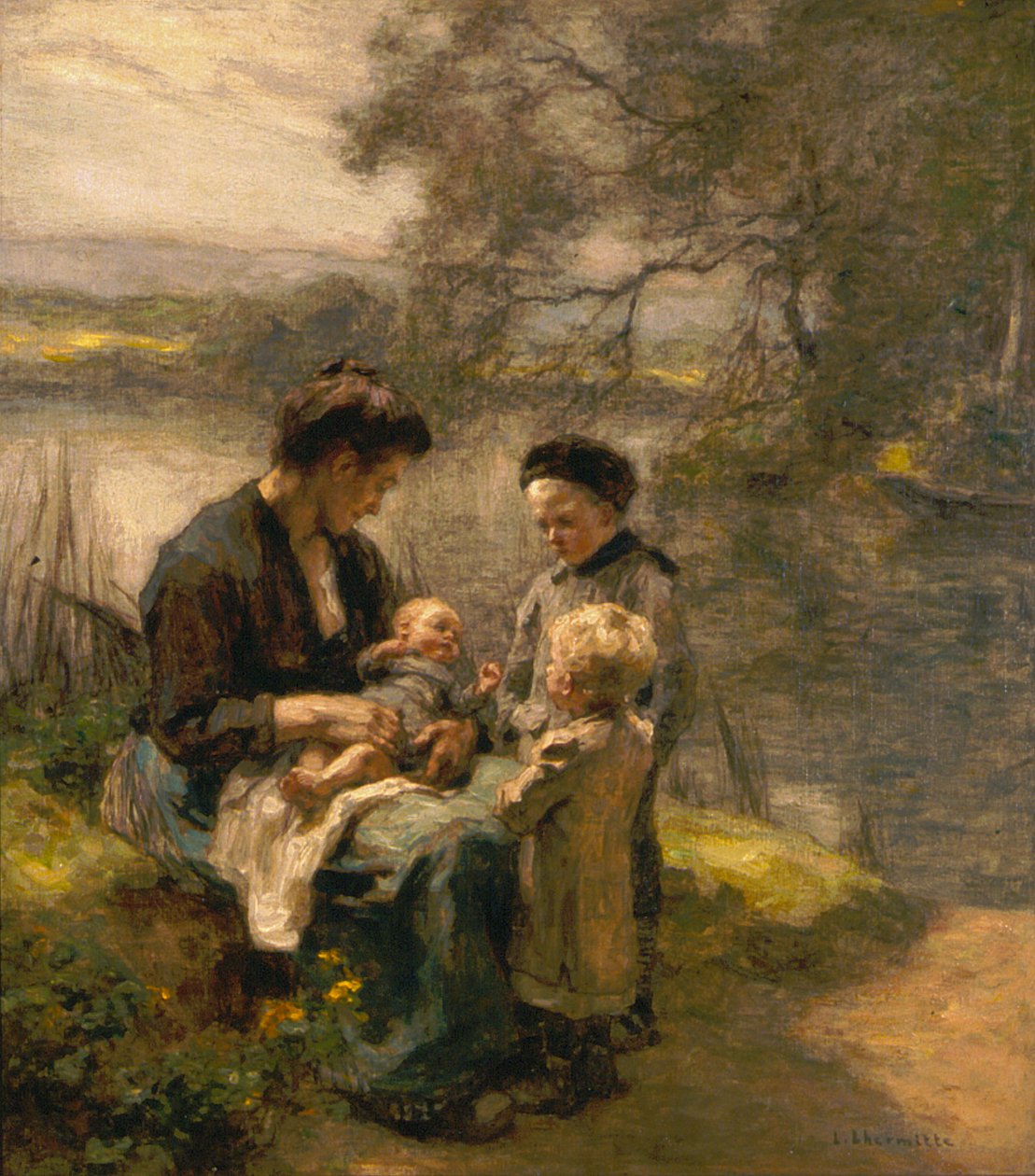 Frau mit Kind und zwei Kindern von Leon Augustin Lhermitte