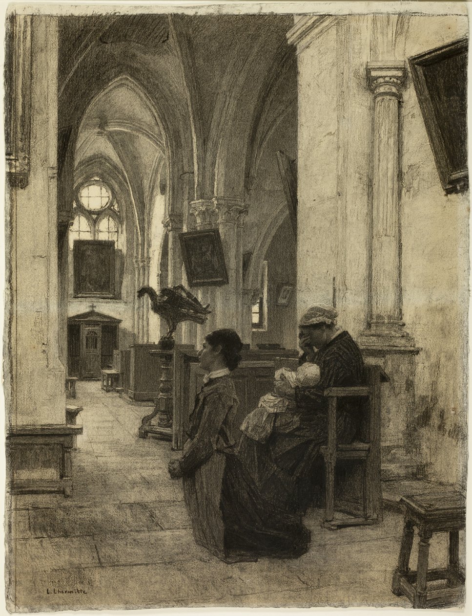 Frauen, die in der Kirche beten von Leon Augustin Lhermitte