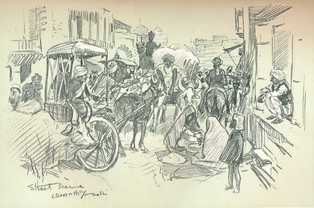 Eine Straßenszene in Delhi von Leonard Raven Hill