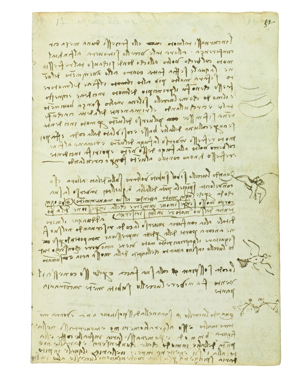 Codex über den Vogelflug, Folio 12 recto von Leonardo da Vinci
