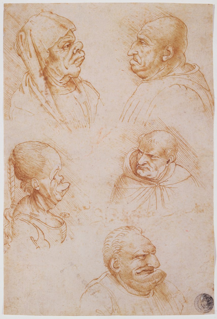 Fünf Studien grotesker Gesichter von Leonardo da Vinci