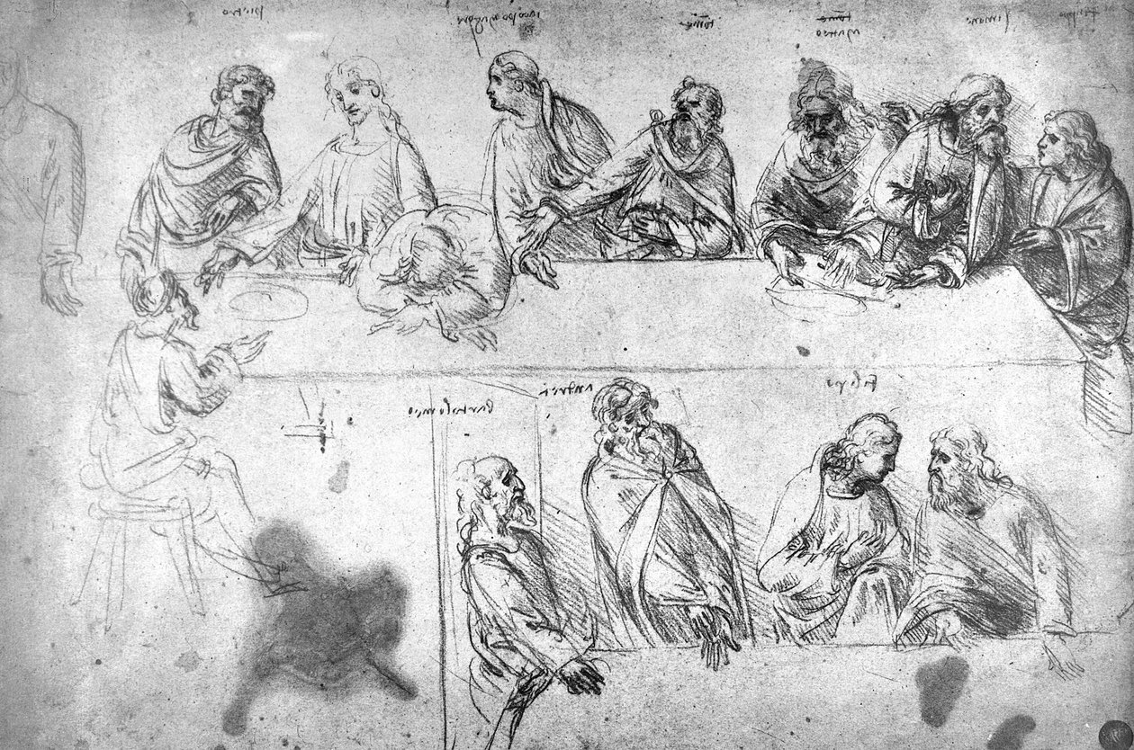 Vorbereitende Zeichnung für das letzte Abendmahl von Leonardo da Vinci