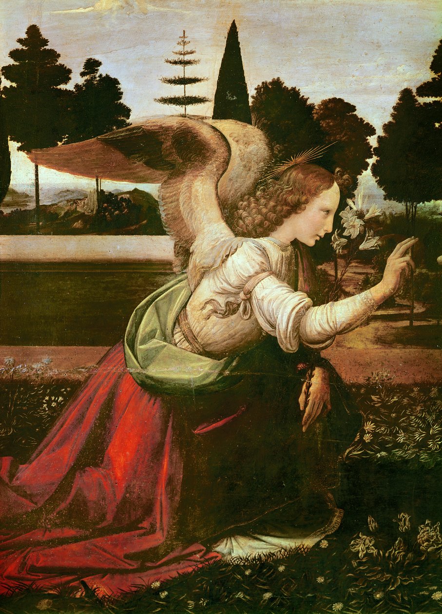 Die Verkündigung (Detail) des Engels von Leonardo da Vinci
