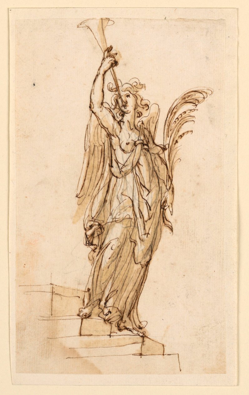 Entwurf für eine Skulptur: Engel, der Trompete bläst von Leonardo Scaglia