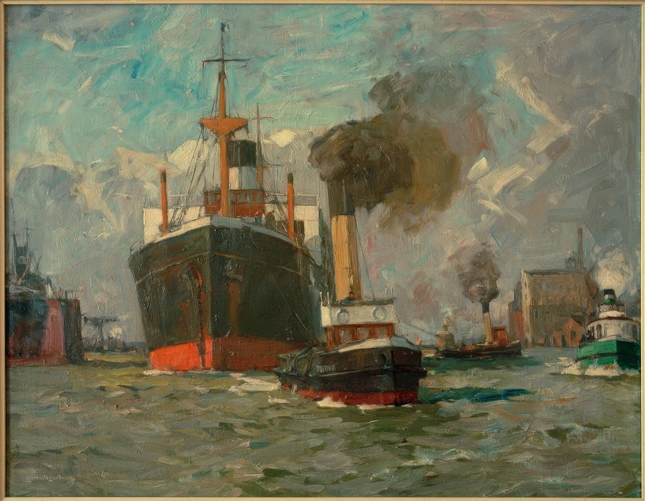 Einkommender Dampfer (Hamburg) von Leonhard Sandrock