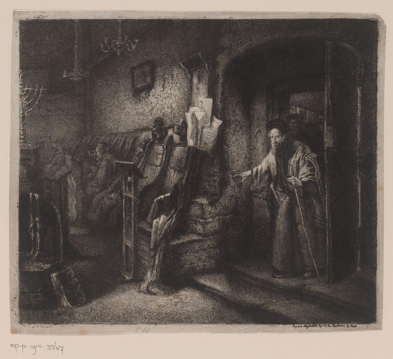 Innenraum einer Synagoge mit Gläubigen von Leopold Flameng