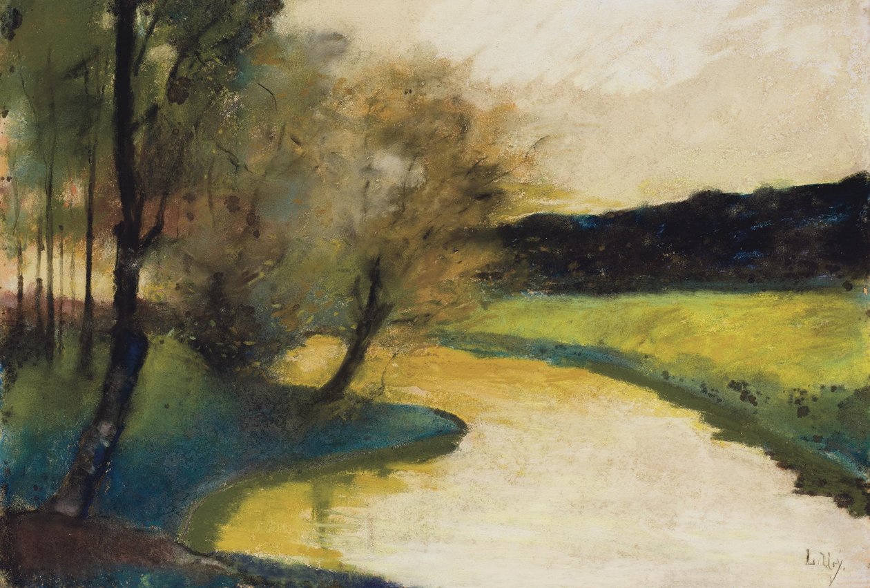 Herbstliche Bachlandschaft im Abendlicht von Lesser Ury
