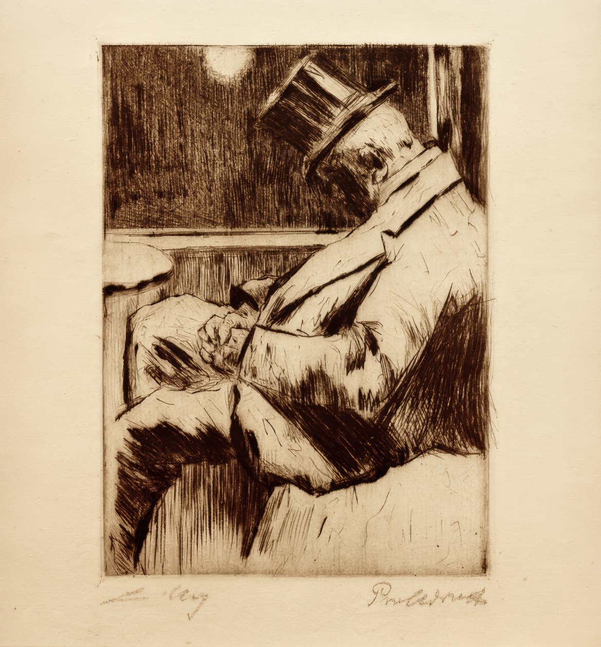 Morgenstimmung: Eingeschlafener Herr mit Zylinder von Lesser Ury