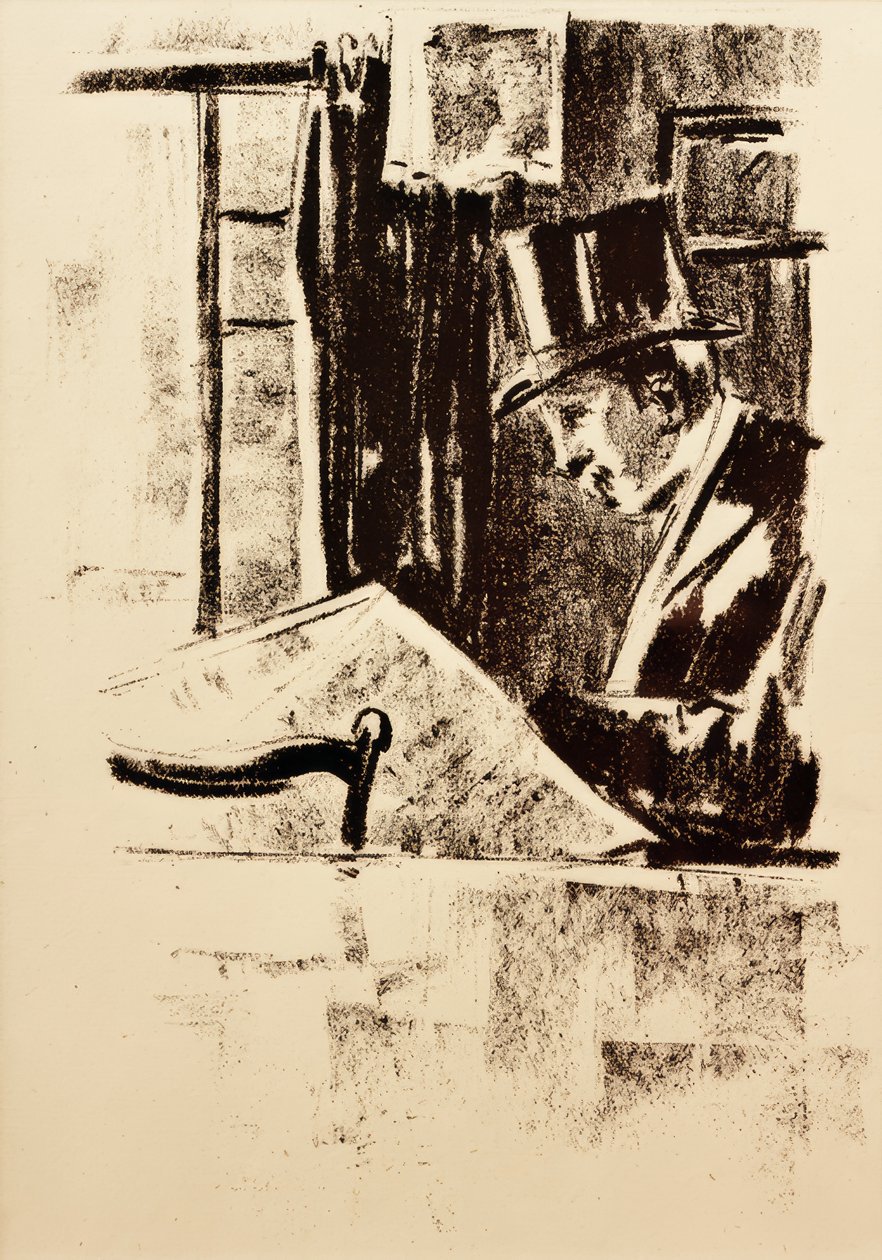 Zeitungsleser mit Zylinder von Lesser Ury