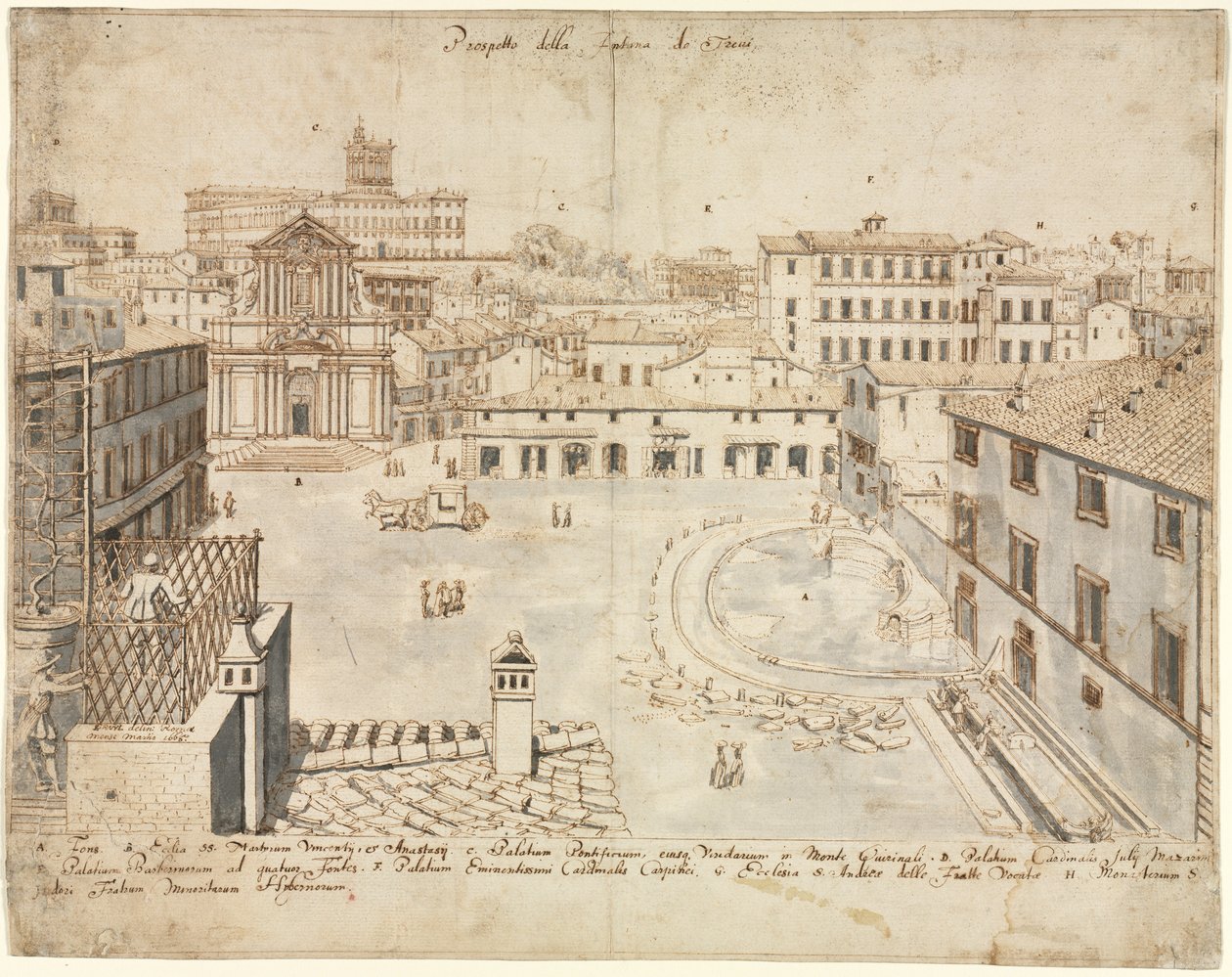 Achtzehn Ansichten von Rom: Der Trevi-Brunnen von Lievin Cruyl