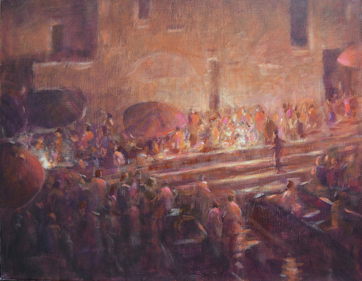Varanasi-Stufen bei Nacht von Lincoln Seligman